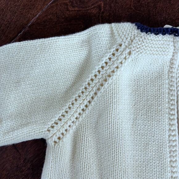 Grandma Nes Boys 6 Month Hand Knit Outfit Cream Trains Romper - Picture 5 of 8